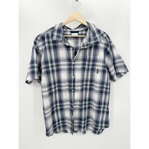 Columbia Mens Button Front Shirt Size XL Blue Plaid Short Sleeve Casual Everyday